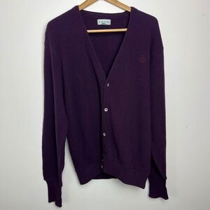 Izod Vintage‎ Purple Crest Grandpa V-Neck Cardigan Golf Sweater Size L